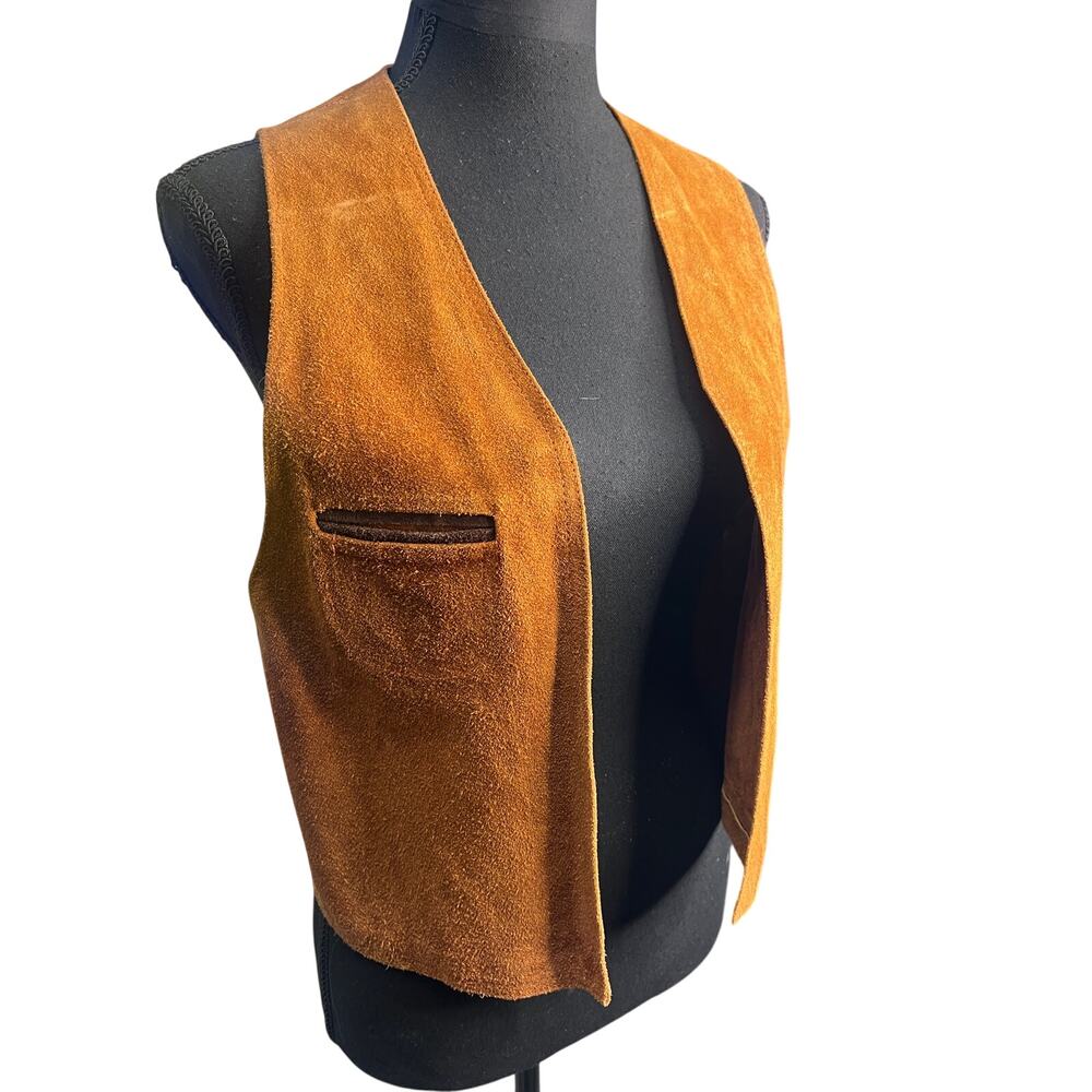 Vintage Brown Suede Leather Western Vest Womens Large Boho 70s Festival Moto